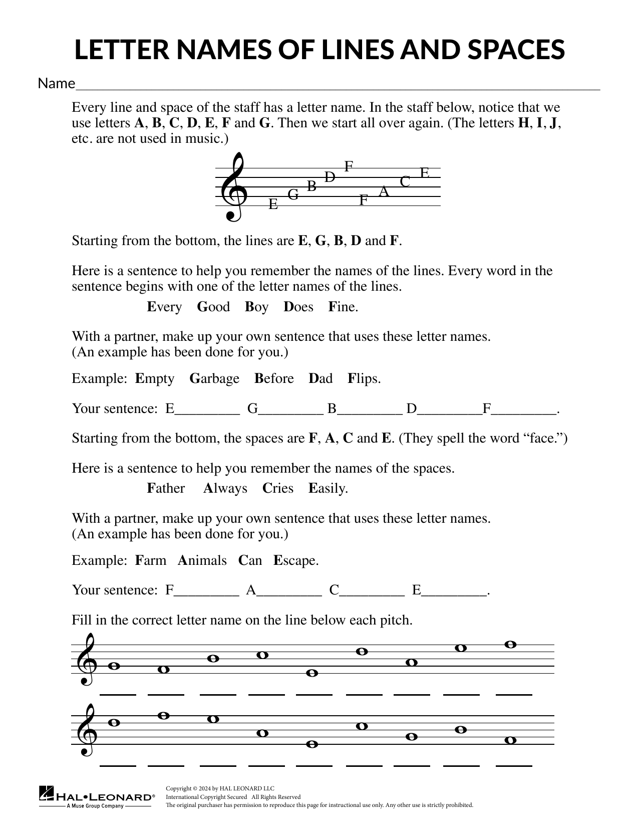 Mary Donnelly The Treble Staff sheet music notes and chords arranged for Theory Worksheet