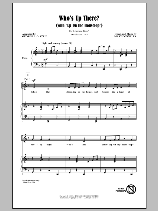 Mary Donnelly Who's Up There? (with Up On The Housetop) (arr. George L.O. Strid) sheet music notes and chords arranged for 2-Part Choir