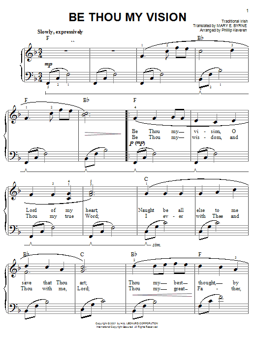 Mary E. Byrne Be Thou My Vision (arr. Phillip Keveren) sheet music notes and chords arranged for Easy Piano