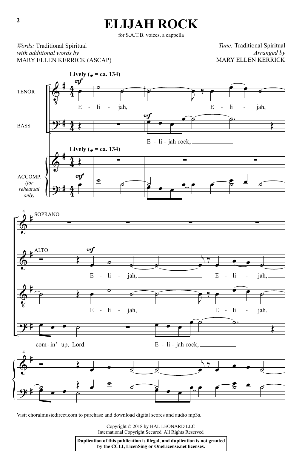 Mary Ellen Kerrick Elijah Rock sheet music notes and chords arranged for SATB Choir