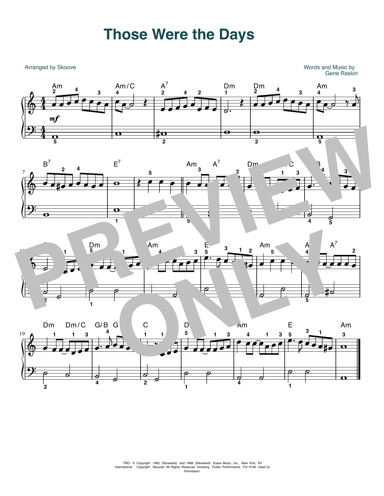 Mary Hopkin Those Were The Days (arr. Skoove) sheet music notes and chords arranged for Easy Piano