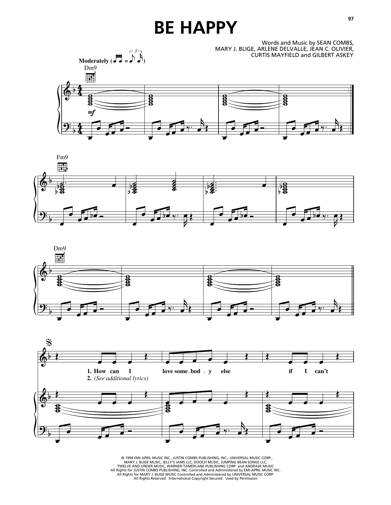 Mary J. Blige Be Happy sheet music notes and chords arranged for Piano, Vocal & Guitar Chords (Right-Hand Melody)