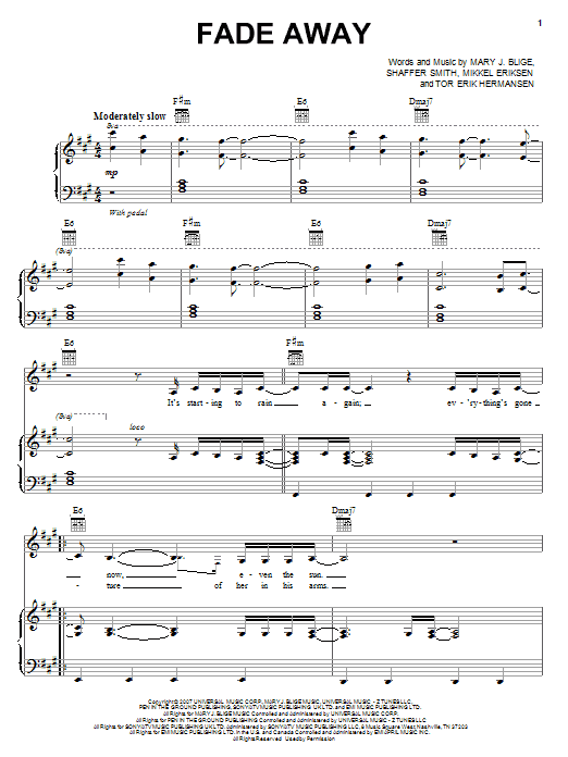 Mary J. Blige Fade Away sheet music notes and chords arranged for Piano, Vocal & Guitar Chords (Right-Hand Melody)