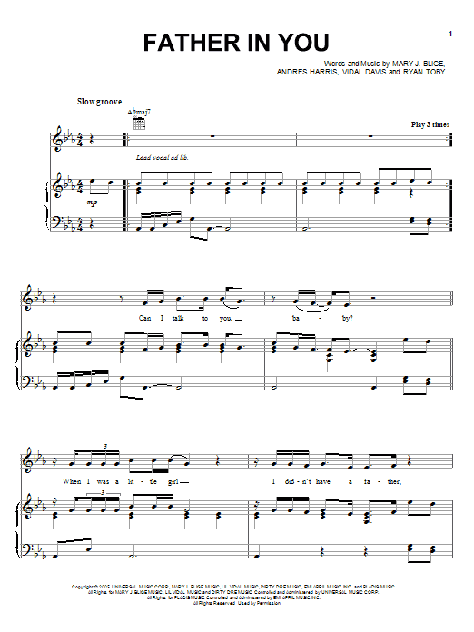 Mary J. Blige Father In You sheet music notes and chords arranged for Piano, Vocal & Guitar Chords (Right-Hand Melody)