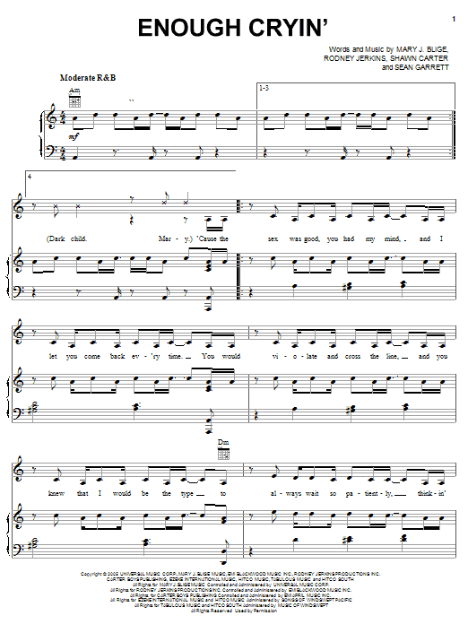 Mary J. Blige featuring Brook-lyn Enough Cryin' sheet music notes and chords arranged for Piano, Vocal & Guitar Chords (Right-Hand Melody)