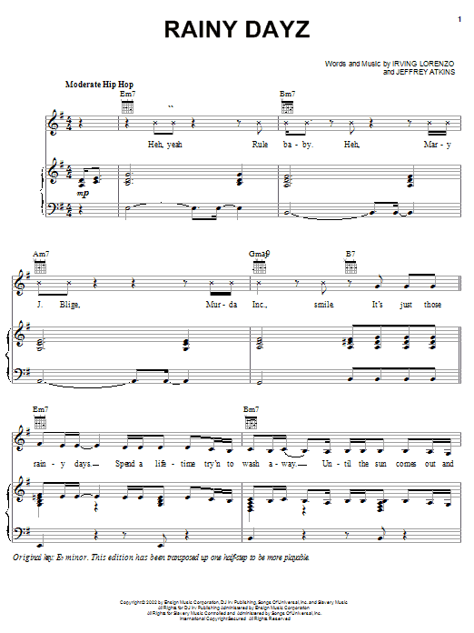 Mary J. Blige Featuring Ja Rule Rainy Dayz sheet music notes and chords arranged for Piano, Vocal & Guitar Chords (Right-Hand Melody)