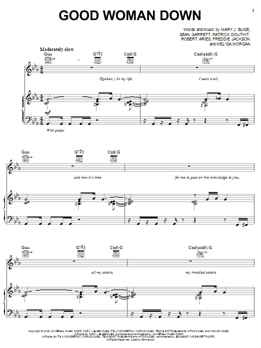 Mary J. Blige Good Woman Down sheet music notes and chords arranged for Piano, Vocal & Guitar Chords (Right-Hand Melody)