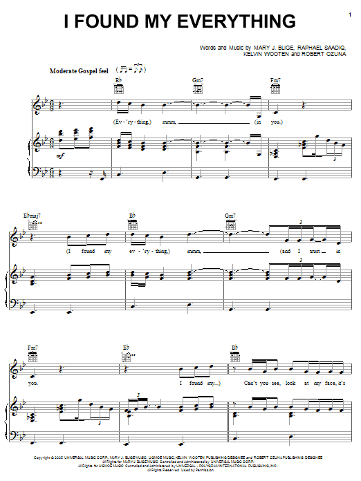 Mary J. Blige I Found My Everything sheet music notes and chords arranged for Piano, Vocal & Guitar Chords (Right-Hand Melody)