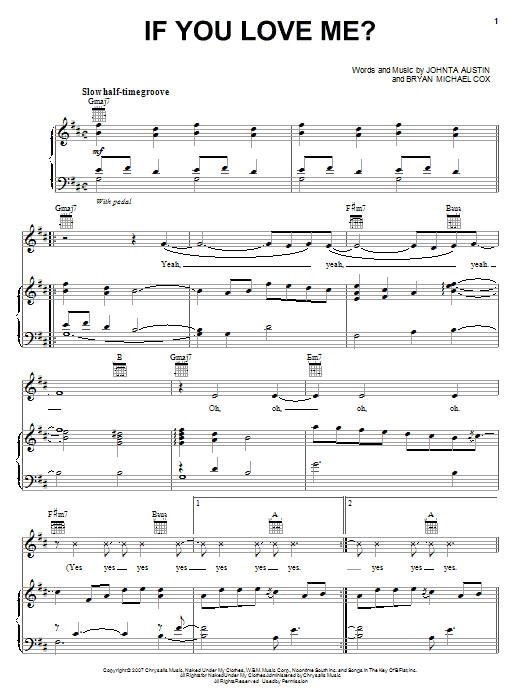 Mary J. Blige If You Love Me? sheet music notes and chords arranged for Piano, Vocal & Guitar Chords (Right-Hand Melody)
