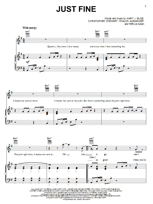 Mary J. Blige Just Fine sheet music notes and chords arranged for Piano, Vocal & Guitar Chords (Right-Hand Melody)