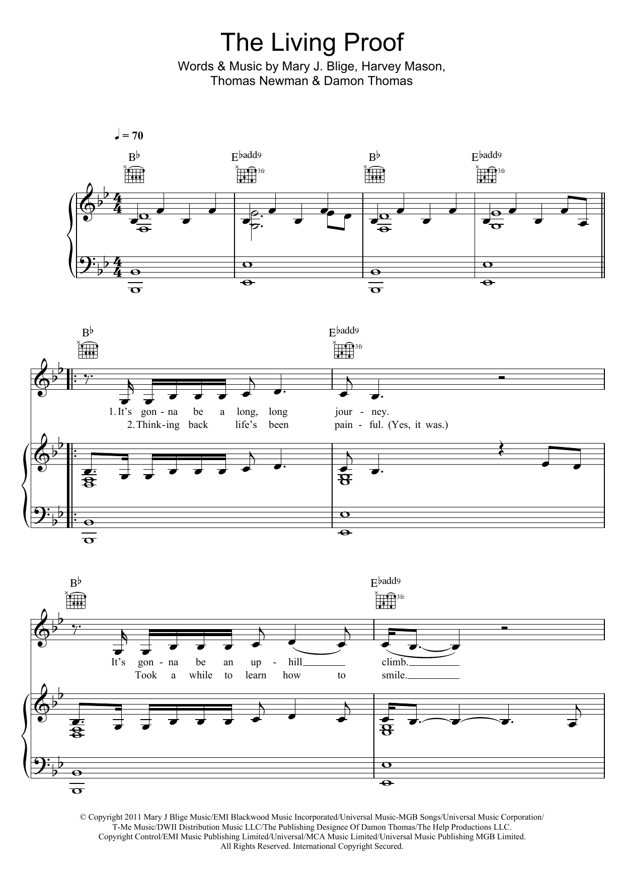 Mary J. Blige Living Proof (From The Help) sheet music notes and chords arranged for Piano, Vocal & Guitar Chords
