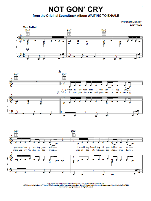 Mary J. Blige Not Gon' Cry sheet music notes and chords arranged for Piano, Vocal & Guitar Chords (Right-Hand Melody)