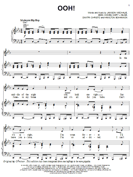 Mary J. Blige Ooh! sheet music notes and chords arranged for Piano, Vocal & Guitar Chords (Right-Hand Melody)
