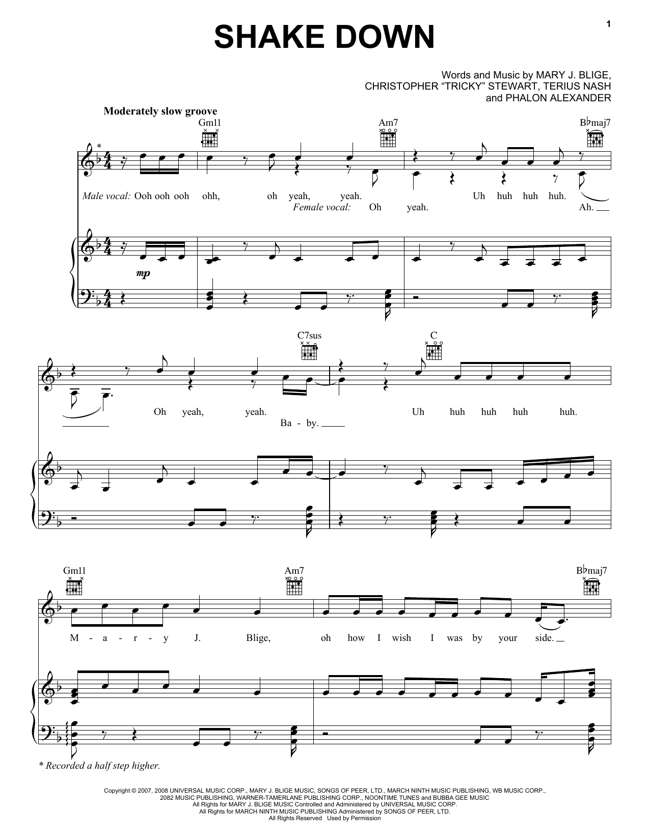 Mary J. Blige Shake Down sheet music notes and chords arranged for Piano, Vocal & Guitar Chords (Right-Hand Melody)