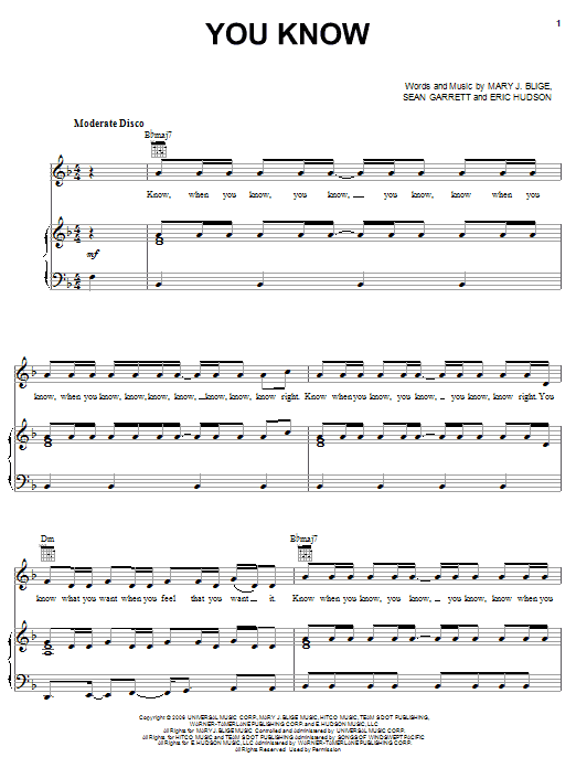 Mary J. Blige You Know sheet music notes and chords arranged for Piano, Vocal & Guitar Chords (Right-Hand Melody)