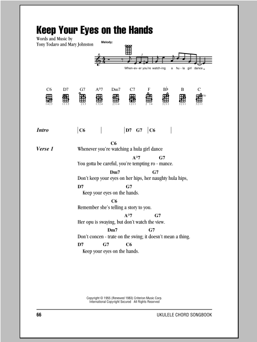 Mary Johnston Keep Your Eyes On The Hands sheet music notes and chords arranged for Ukulele