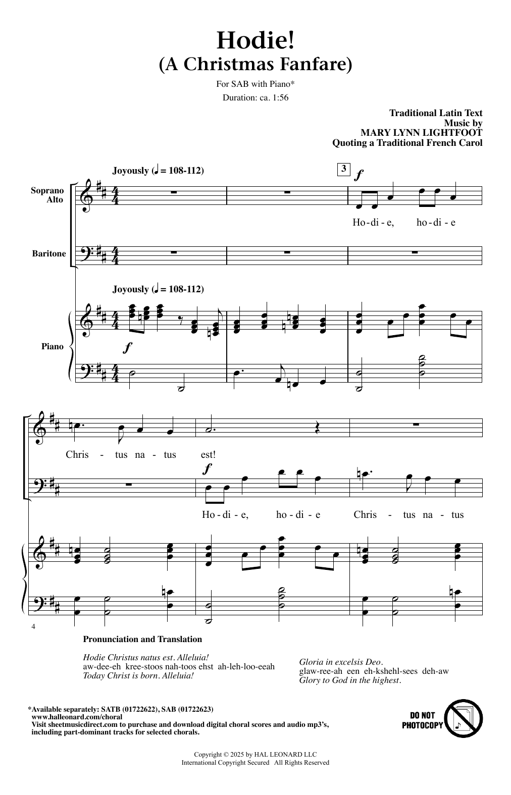 Mary Lynn Lightfoot Hodie (A Christmas Fanfare) sheet music notes and chords arranged for SATB Choir