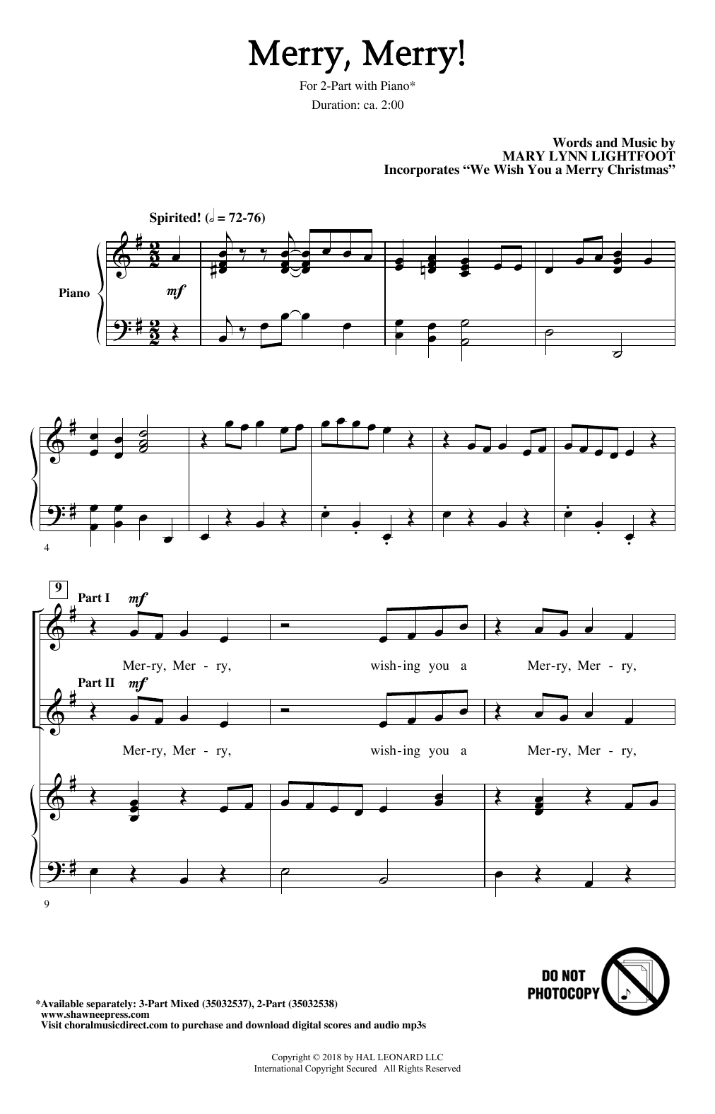 Mary Lynn Lightfoot Merry, Merry! sheet music notes and chords arranged for 2-Part Choir