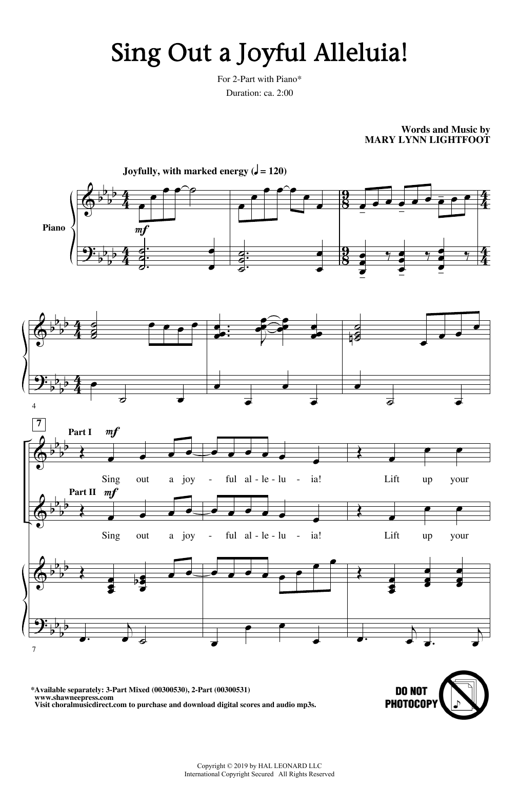 Mary Lynn Lightfoot Sing Out A Joyful Alleluia! sheet music notes and chords arranged for 2-Part Choir