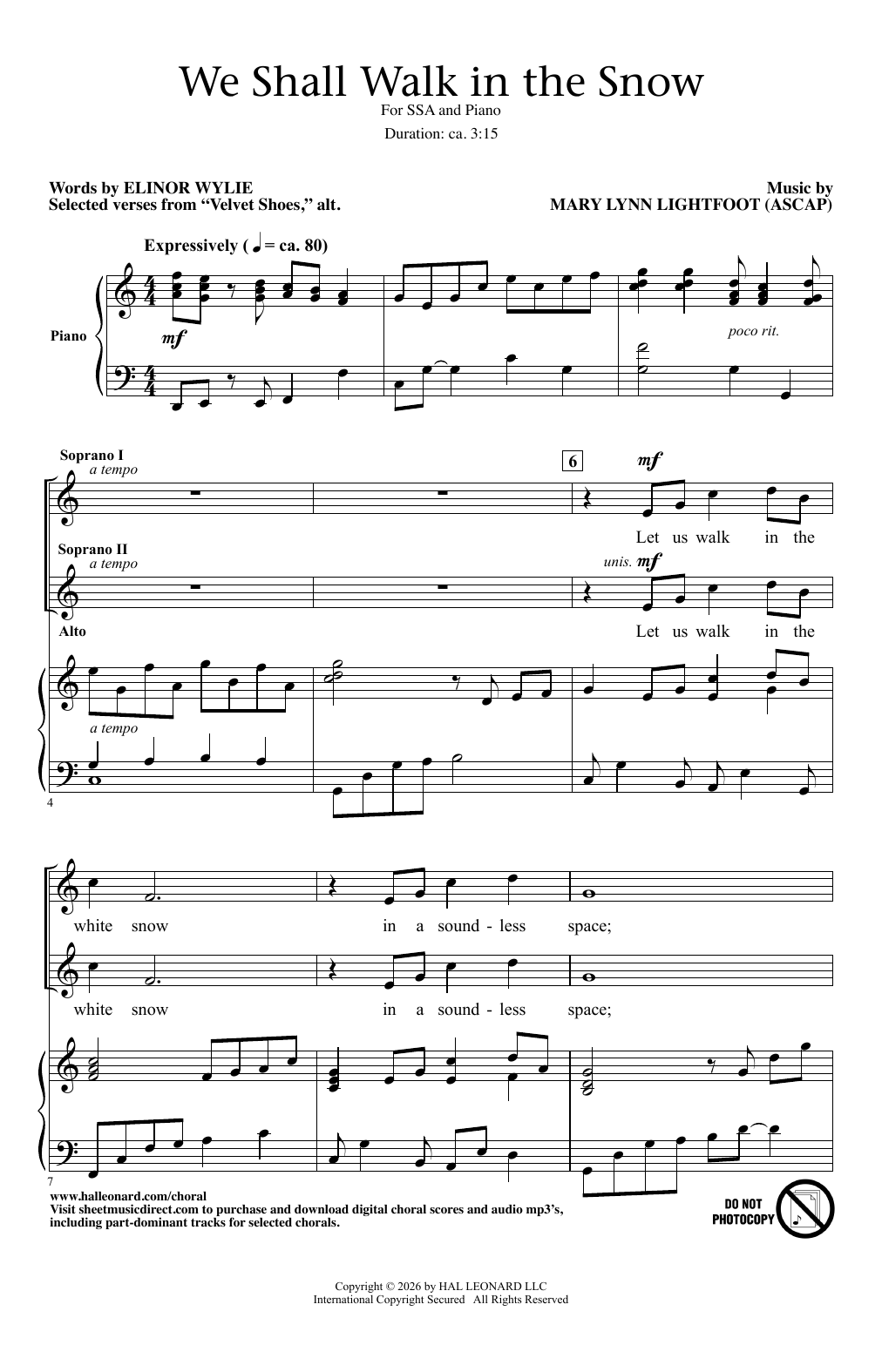 Mary Lynn Lightfoot We Shall Walk In The Snow sheet music notes and chords arranged for SSA Choir