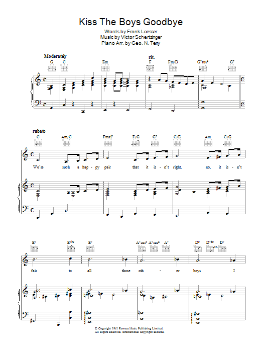 Mary Martin Kiss The Boys Goodbye sheet music notes and chords arranged for Piano, Vocal & Guitar Chords