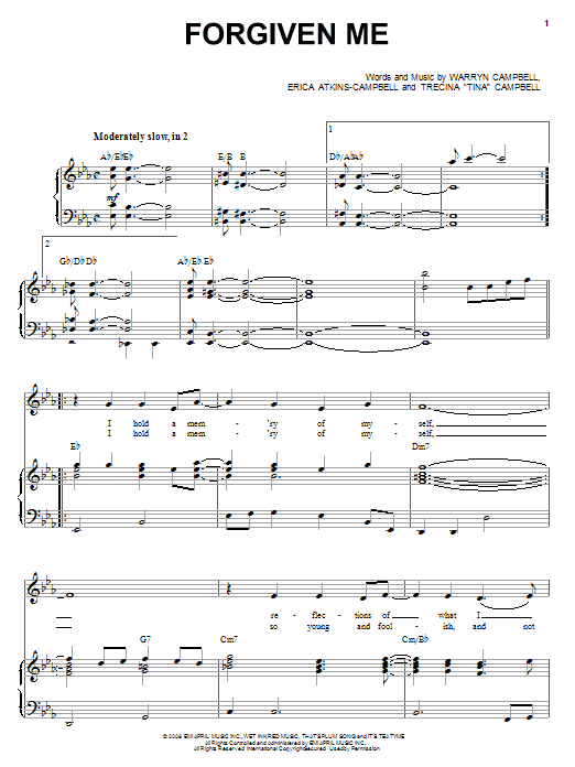 Mary Mary Forgiven Me sheet music notes and chords arranged for Piano, Vocal & Guitar Chords (Right-Hand Melody)