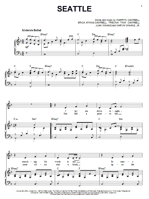 Mary Mary Seattle sheet music notes and chords arranged for Piano, Vocal & Guitar Chords (Right-Hand Melody)