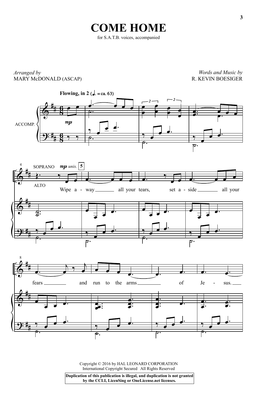 Mary McDonald Come Home sheet music notes and chords arranged for SATB Choir