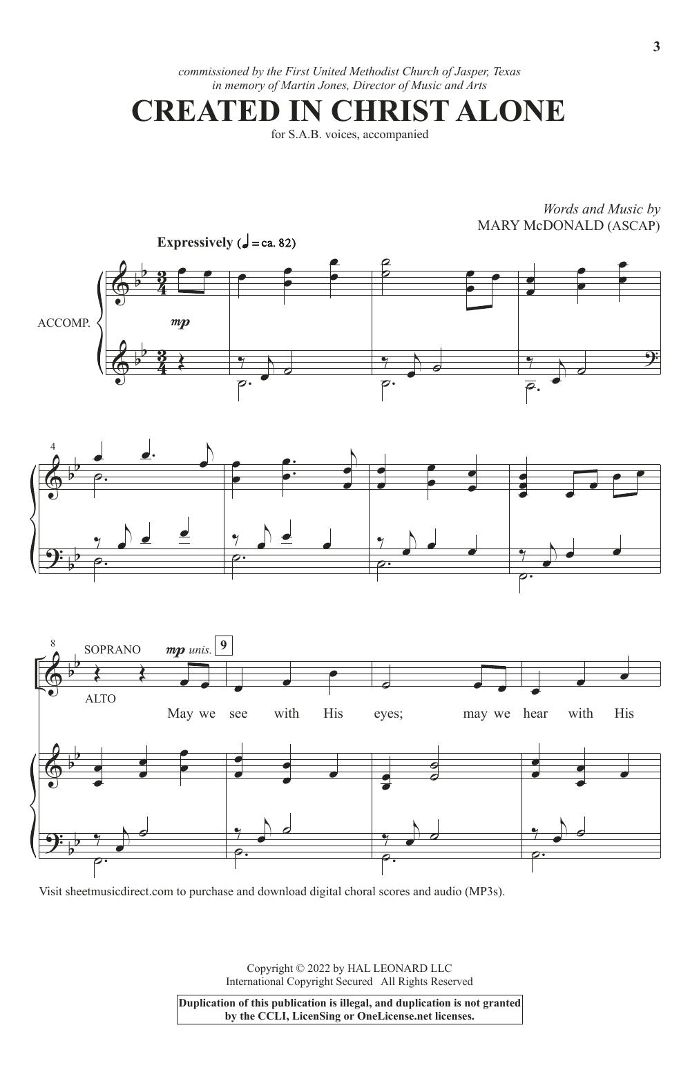 Mary McDonald Created In Christ Alone sheet music notes and chords arranged for SAB Choir