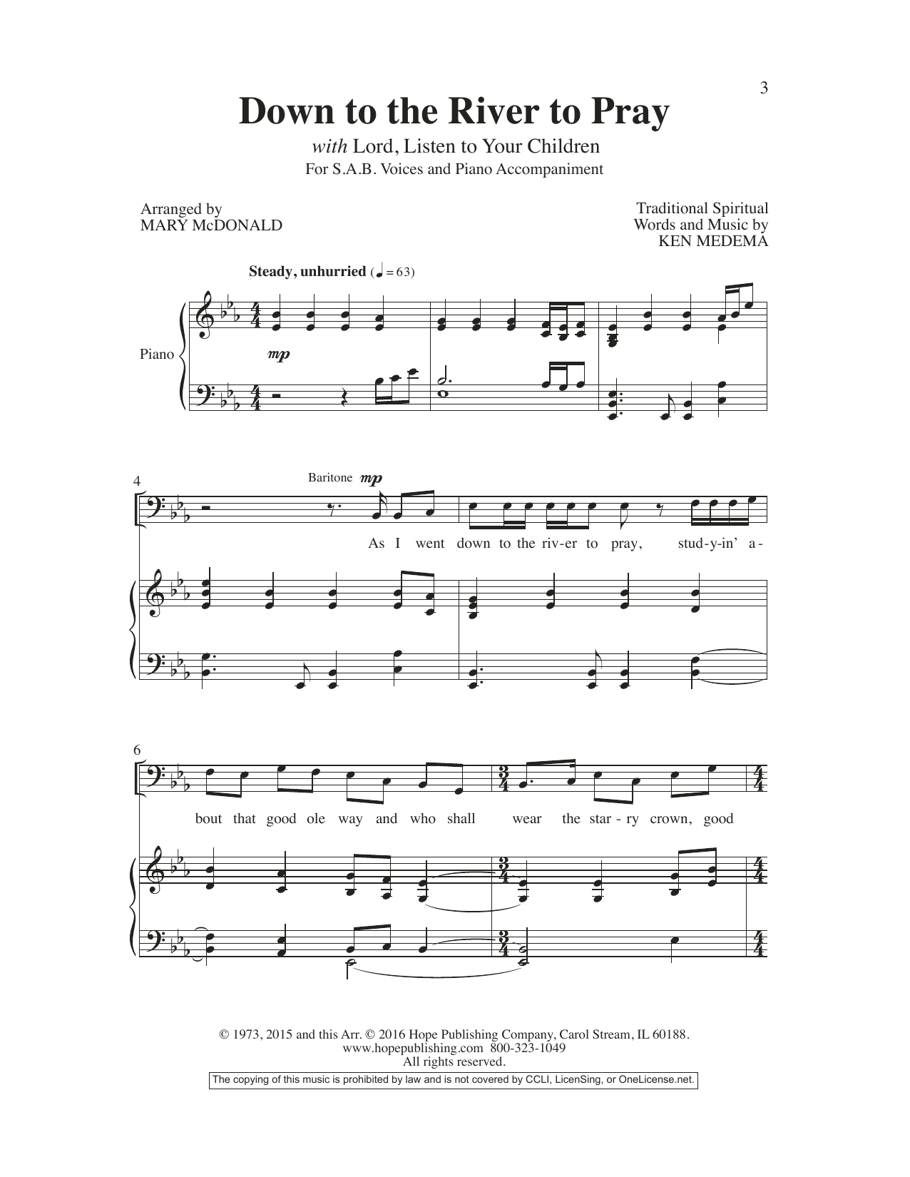 Mary McDonald Down to the River to Pray sheet music notes and chords arranged for SAB Choir