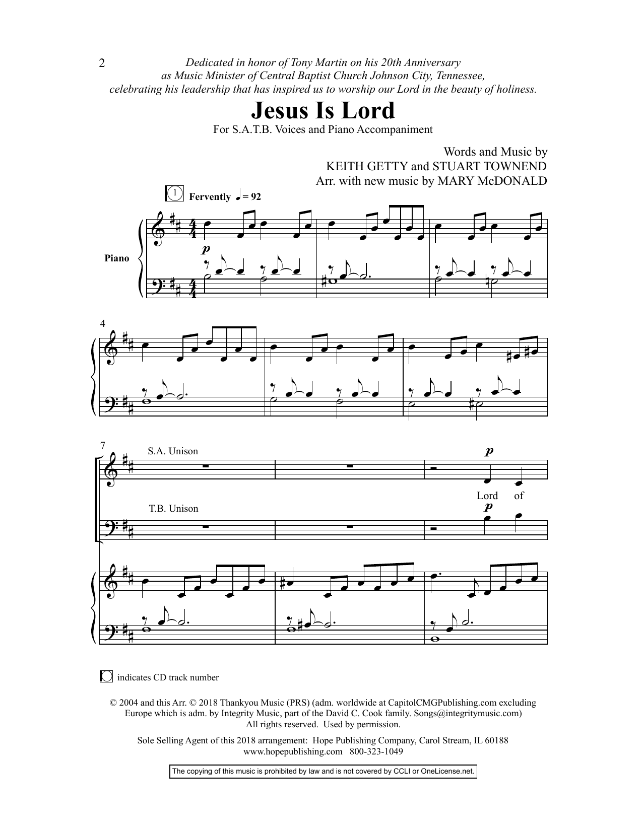 Mary McDonald Jesus Is Lord sheet music notes and chords arranged for SATB Choir