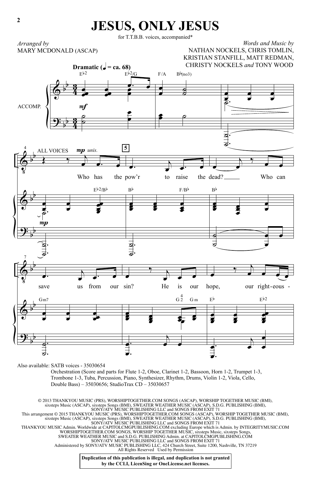 Mary McDonald Jesus, Only Jesus sheet music notes and chords arranged for SATB Choir