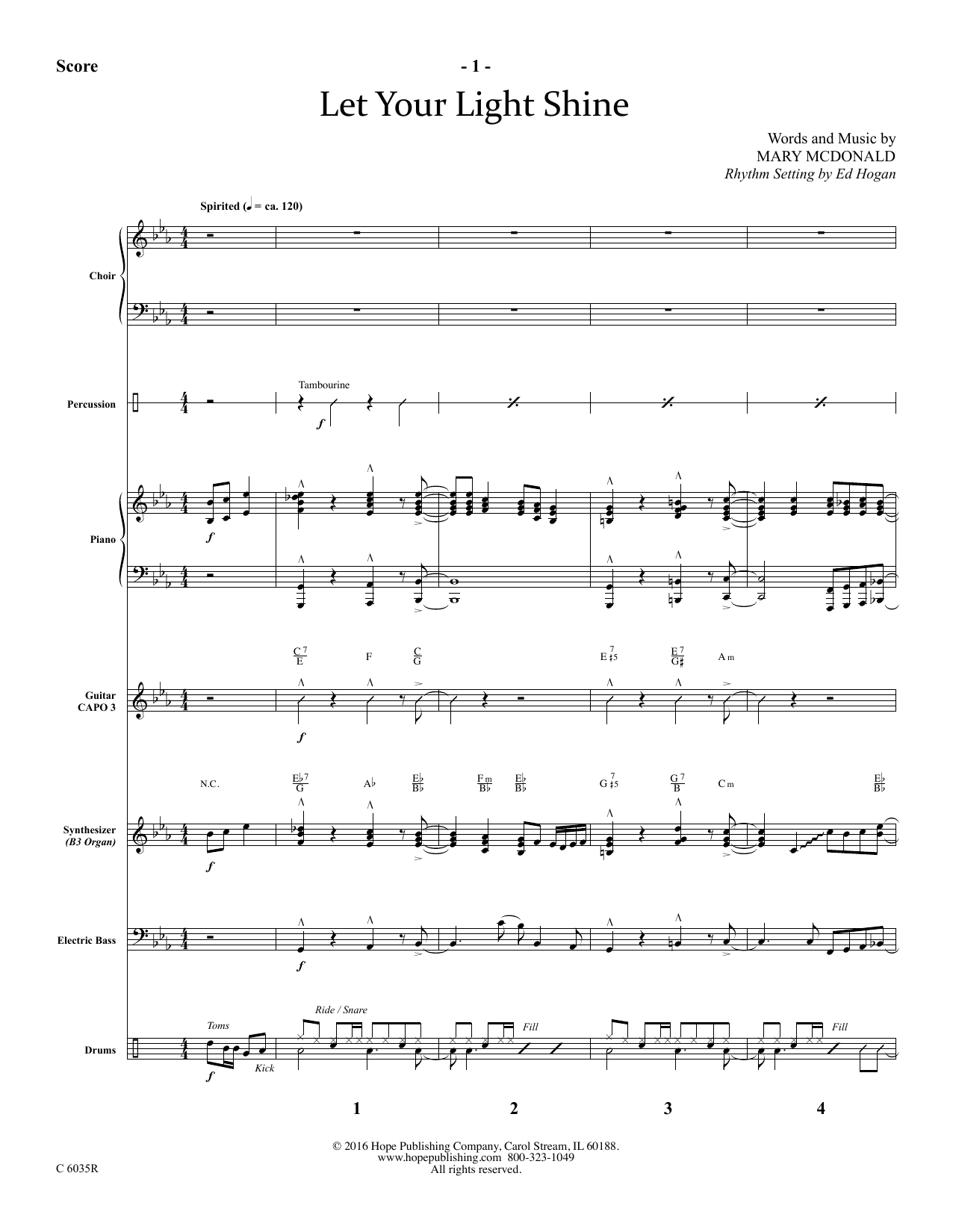 Mary McDonald Let Your Light Shine - Full Score sheet music notes and chords arranged for Choir Instrumental Pak