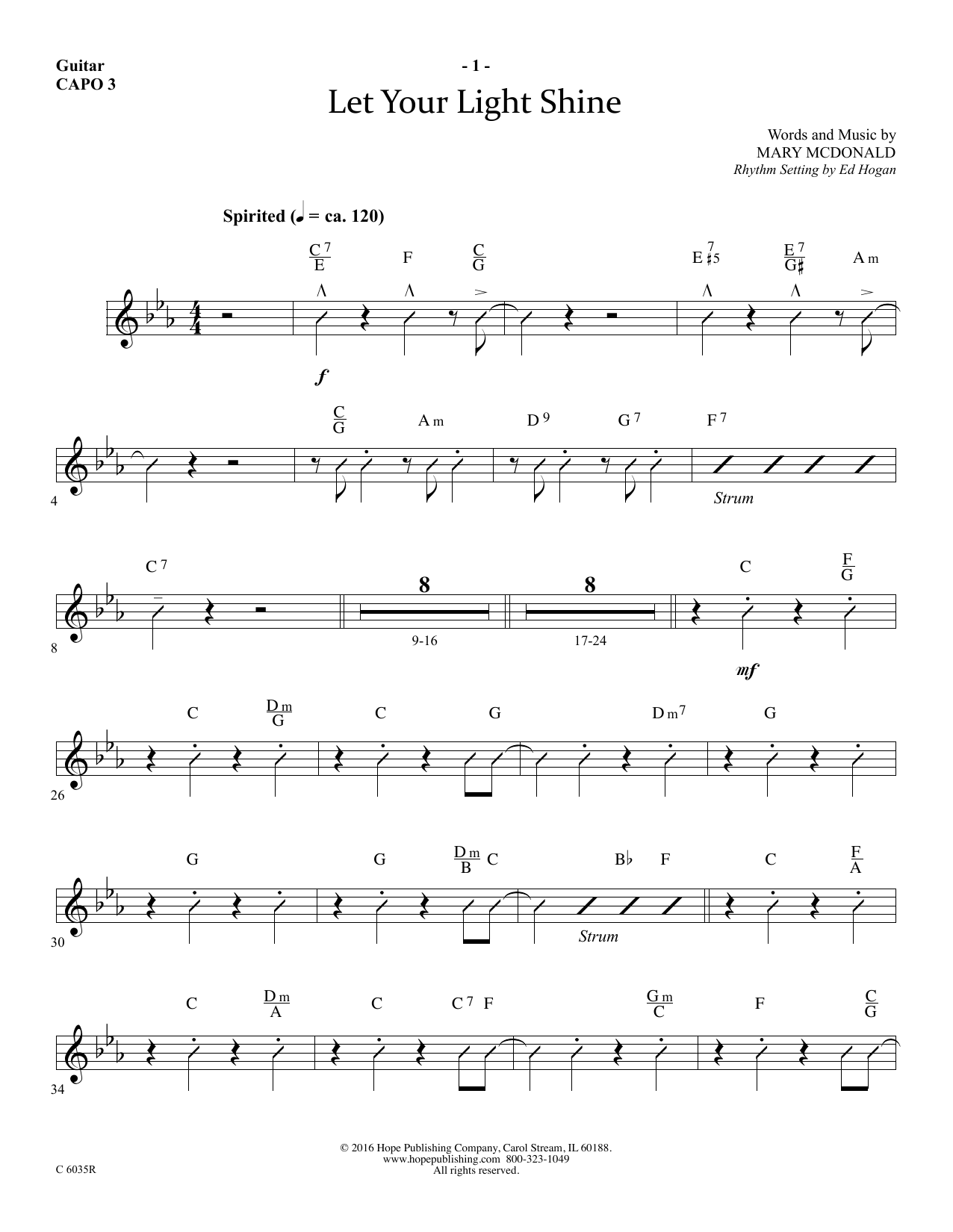 Mary McDonald Let Your Light Shine - Guitar sheet music notes and chords arranged for Choir Instrumental Pak