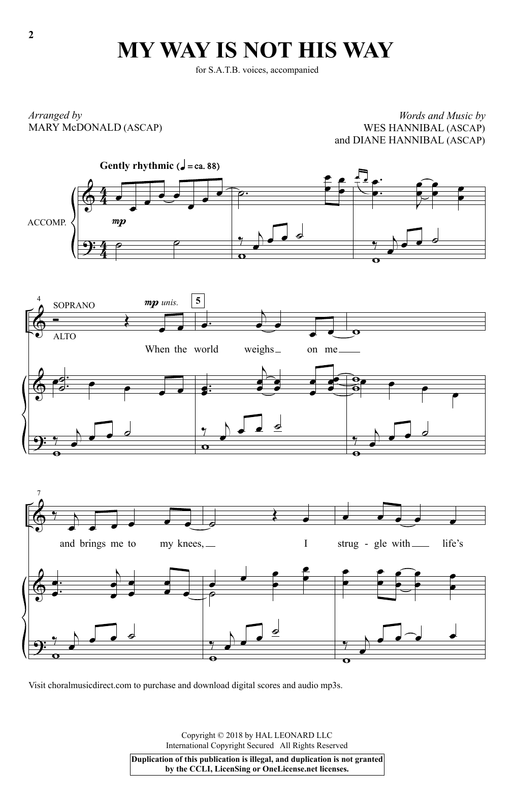 Mary McDonald My Way Is Not His Way sheet music notes and chords arranged for SATB Choir