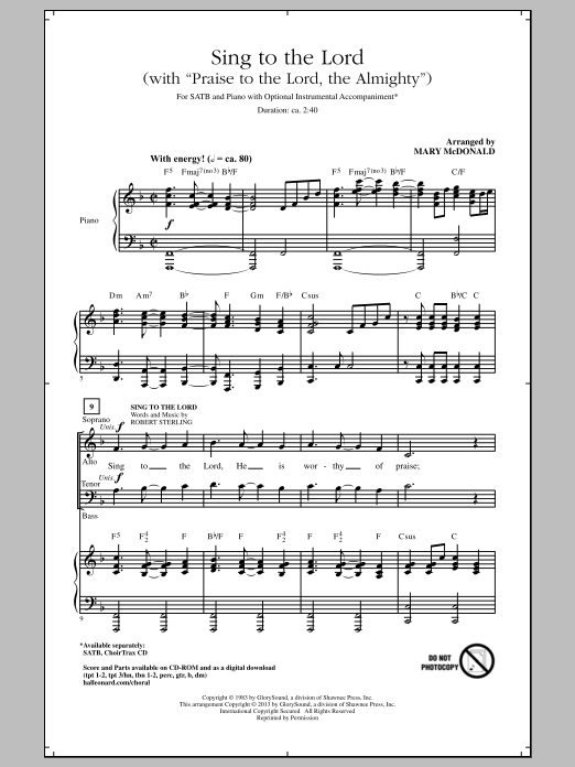 Mary McDonald Praise To The Lord, The Almighty sheet music notes and chords arranged for SATB Choir