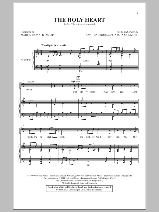 Mary McDonald The Holy Heart sheet music notes and chords arranged for SATB Choir