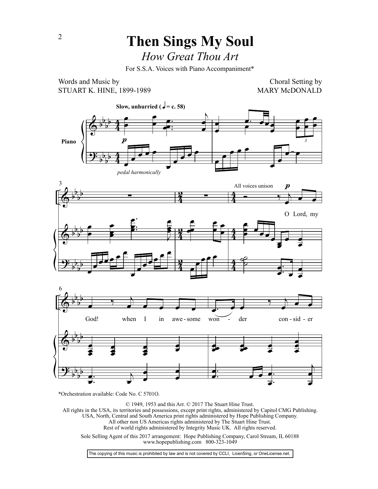 Mary McDonald Then Sings My Soul (How Great Thou Art) (arr. Mary McDonald) sheet music notes and chords arranged for SSA Choir