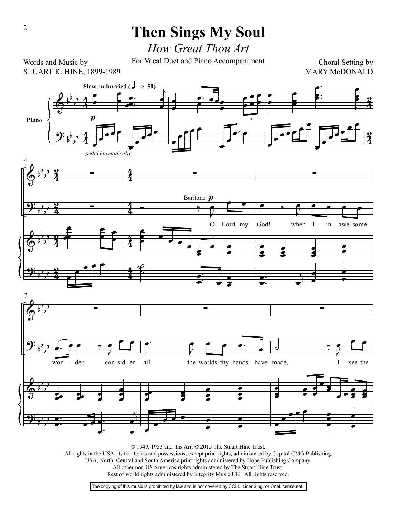 Mary McDonald Then Sings My Soul (how Great Thou Art) sheet music notes and chords arranged for Piano & Vocal