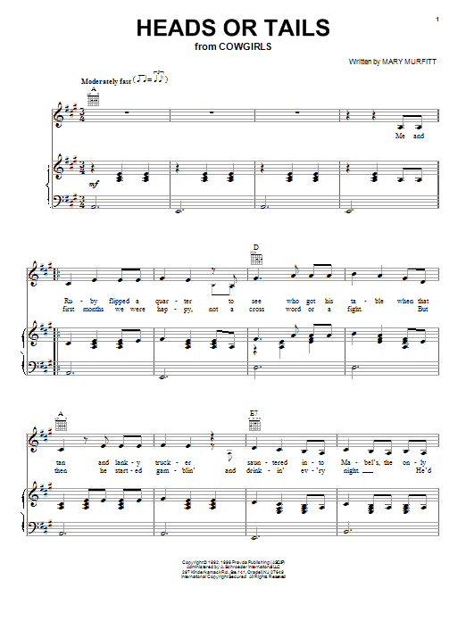Mary Murfitt Heads Or Tails sheet music notes and chords arranged for Piano & Vocal