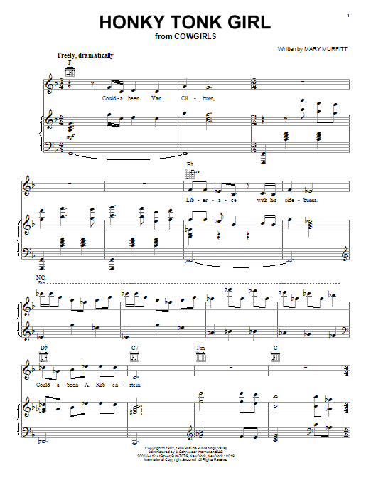 Mary Murfitt Honky Tonk Girl sheet music notes and chords arranged for Piano, Vocal & Guitar Chords (Right-Hand Melody)