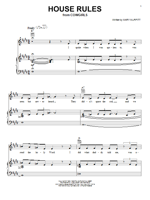 Mary Murfitt House Rules sheet music notes and chords arranged for Piano, Vocal & Guitar Chords (Right-Hand Melody)