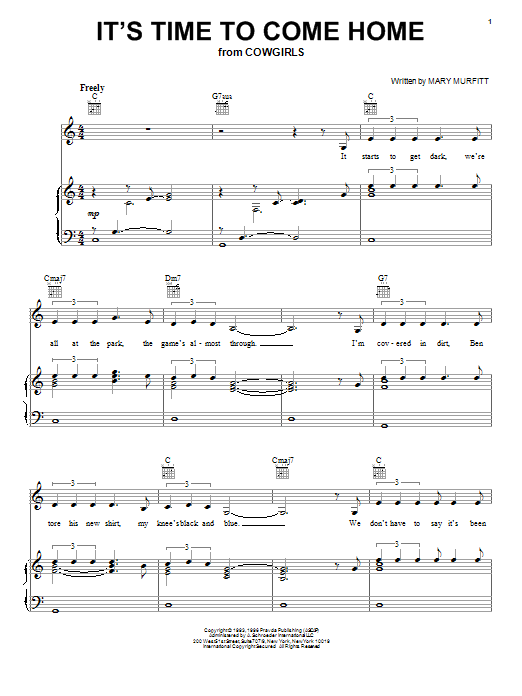 Mary Murfitt It's Time To Come Home sheet music notes and chords arranged for Piano, Vocal & Guitar Chords (Right-Hand Melody)