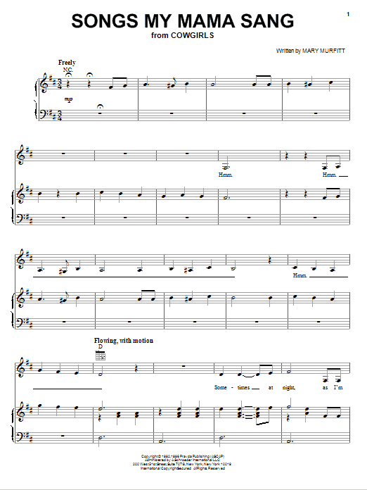 Mary Murfitt Songs My Mama Sang sheet music notes and chords arranged for Piano, Vocal & Guitar Chords (Right-Hand Melody)