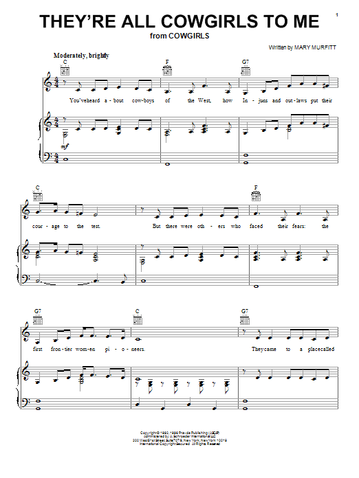 Mary Murfitt They're All Cowgirls To Me sheet music notes and chords arranged for Piano, Vocal & Guitar Chords (Right-Hand Melody)