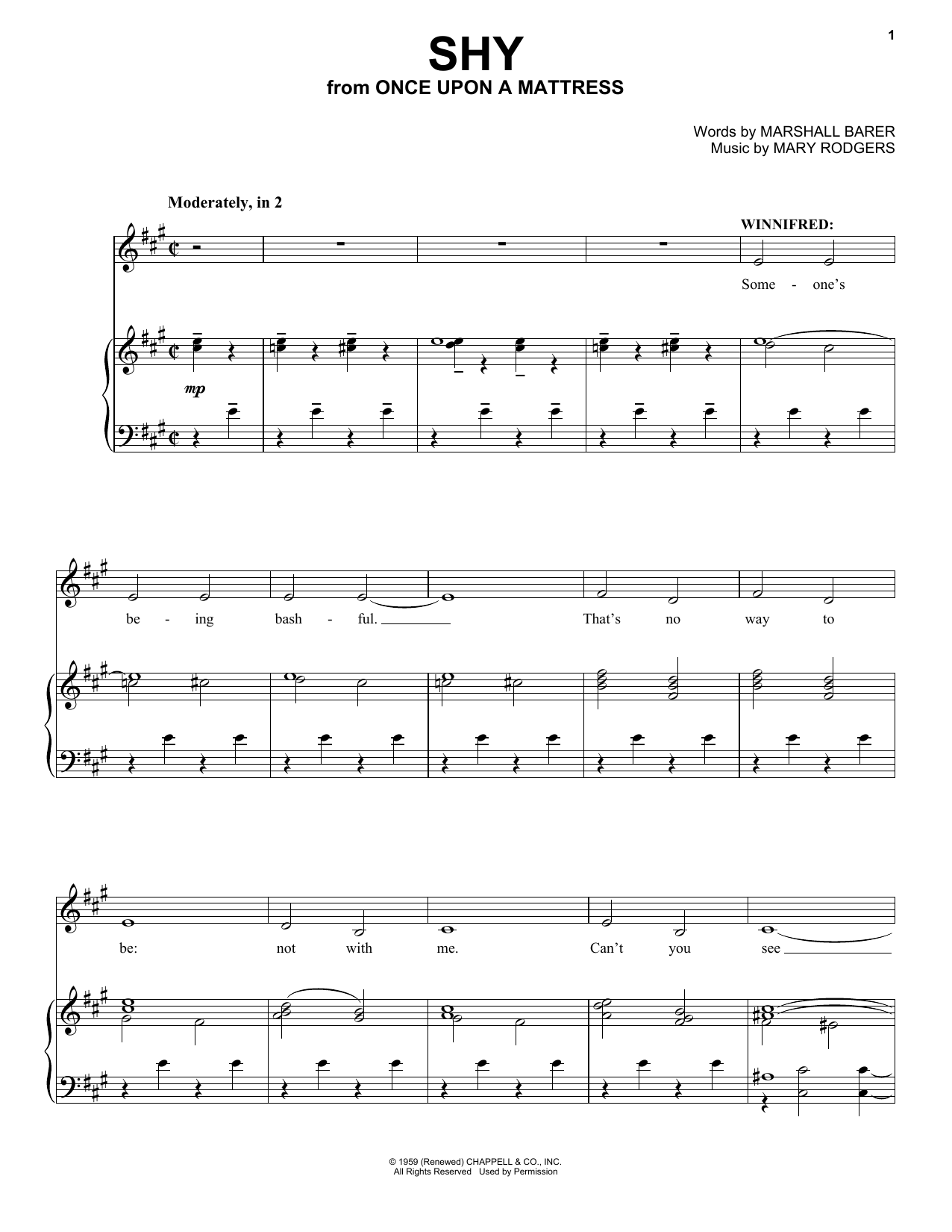 Mary Rodgers Shy sheet music notes and chords arranged for Piano & Vocal