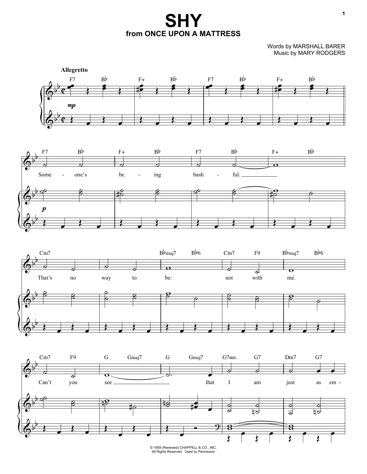 Mary Rodgers Shy sheet music notes and chords arranged for Piano & Vocal