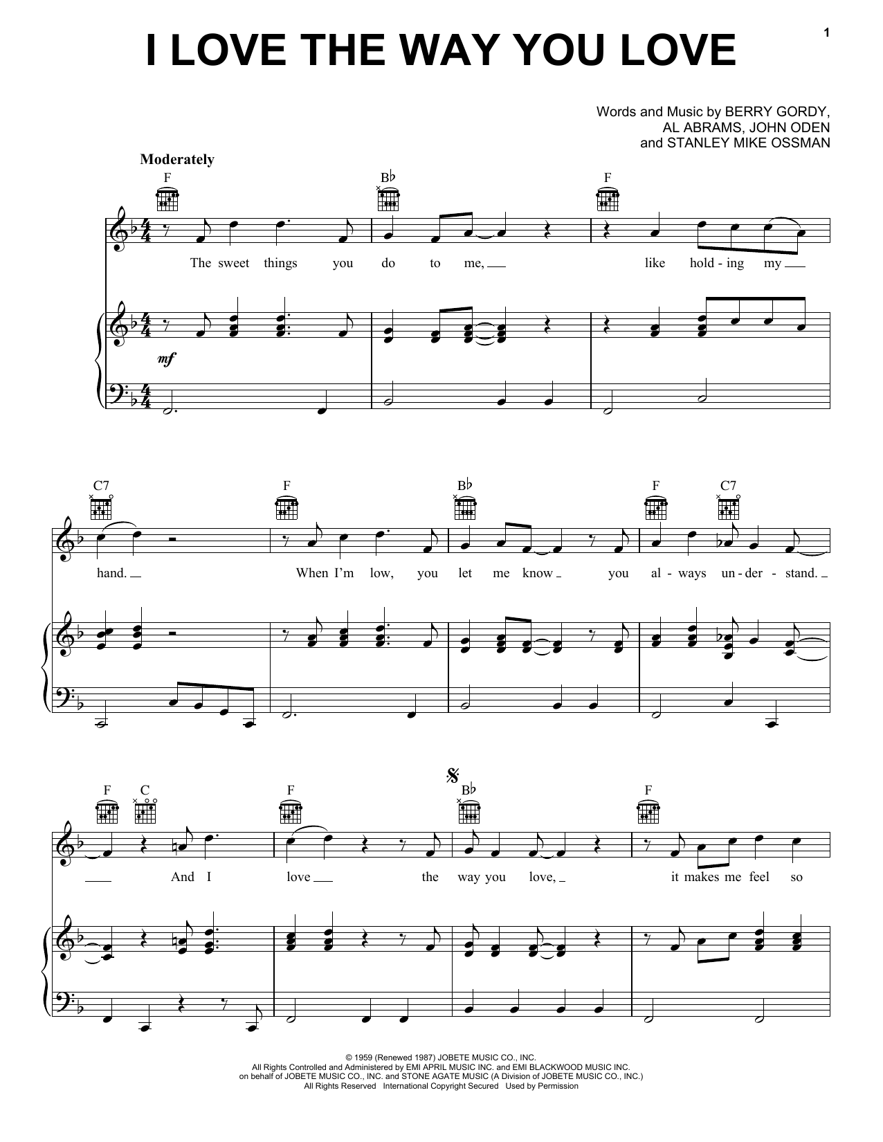 Mary Wells I Love The Way You Love sheet music notes and chords arranged for Piano, Vocal & Guitar Chords (Right-Hand Melody)