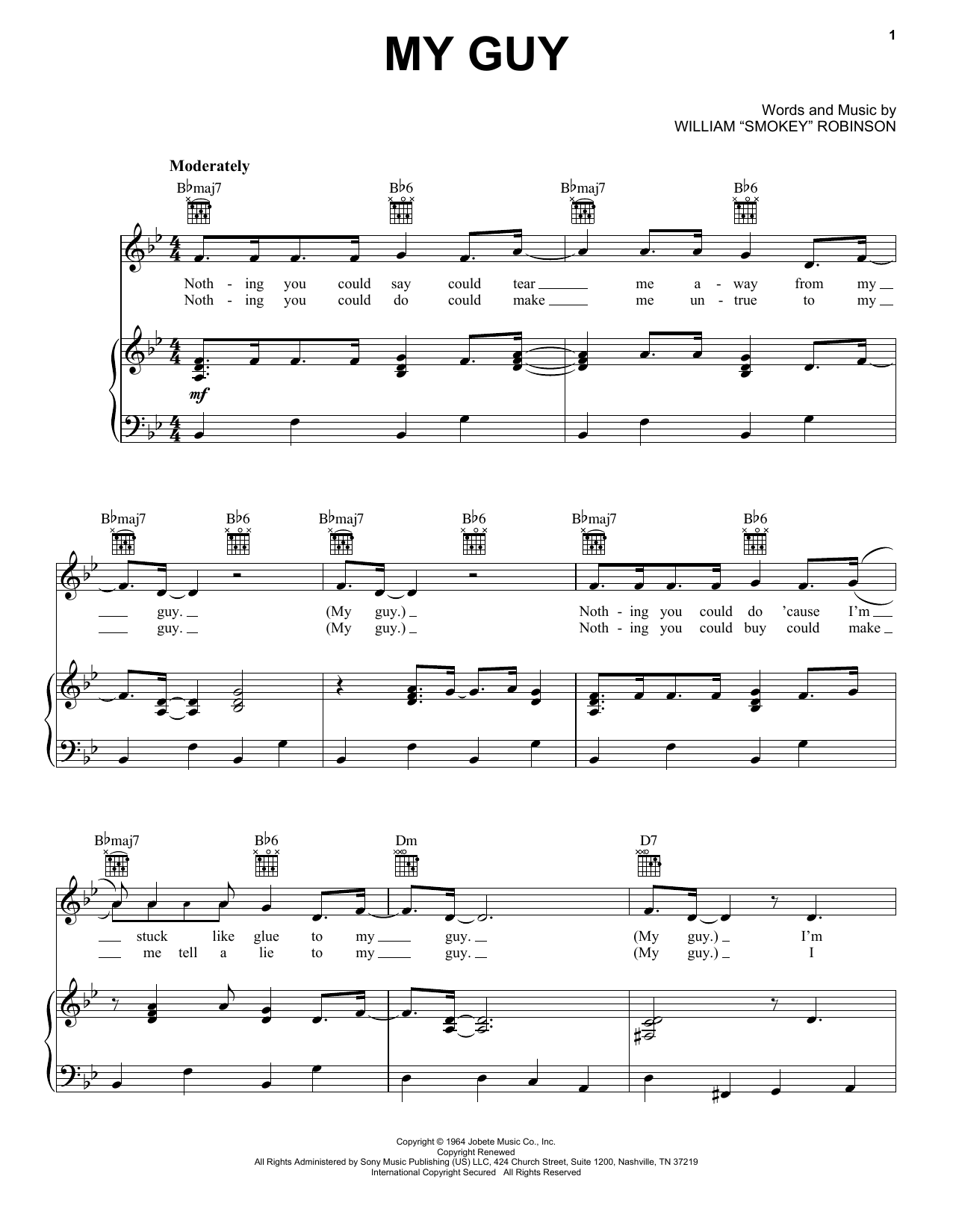 Mary Wells My Guy sheet music notes and chords arranged for Piano, Vocal & Guitar Chords (Right-Hand Melody)