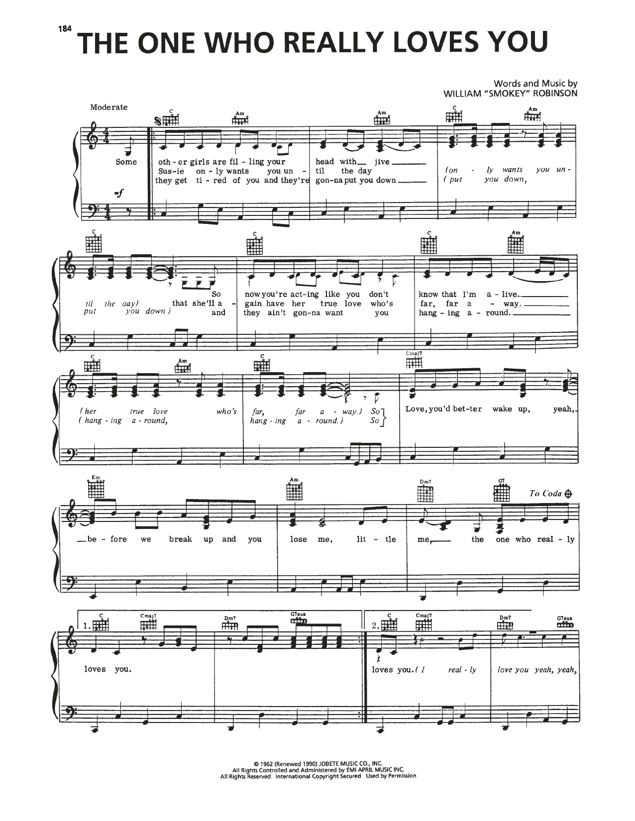 Mary Wells The One Who Really Loves You sheet music notes and chords arranged for Piano, Vocal & Guitar Chords (Right-Hand Melody)